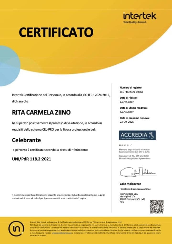 Oggi sono una Celebrante certificata